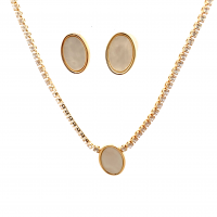CONJUNTO OVAL MADREPEROLA/ZIRCONIA FL BRINCO/COLAR OPR SH71