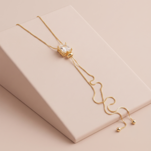 Colar regulável com zircônia quadrada transparente banho ouro 18k hipoalergênico para mulheres