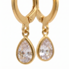 Brinco argola com zircônia e pingente gota banho ouro 18k hipoalergênico Sejabelle Semijoias
