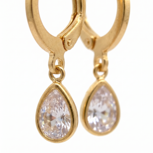 Brinco argola com zircônia e pingente gota banho ouro 18k hipoalergênico Sejabelle Semijoias