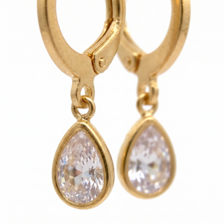 Brinco argola com zircônia e pingente gota banho ouro 18k hipoalergênico Sejabelle Semijoias