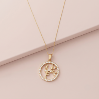Colar árvore da vida com zircônias transparentes em banho ouro 18k, semijoia feminina hipoalergênica.