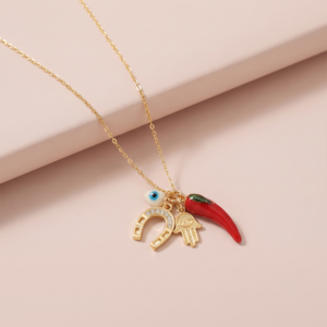 Colar patuá com amuletos banho ouro 18k hipoalergênico para mulheres