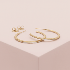 Brinco argola com zircônias banho ouro 18k tamanho G hipoalergênico
