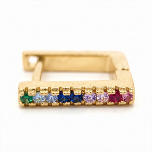 Brinco argola com zircônias coloridas banho ouro 18k tamanho M hipoalergênico