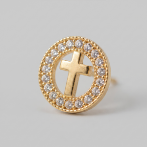 Brinco cruz com zircônias banho ouro 18k hipoalergênico