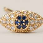 Brinco olho com zircônias azul e transparente banho ouro 18k hipoalergênico