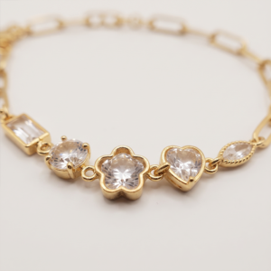 Pulseira com zircônias e corrente banho ouro 18k hipoalergênica
