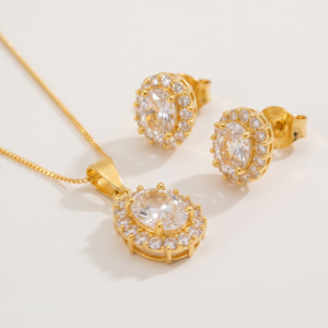 Conjunto Romã com colar e brincos banho ouro 18k hipoalergênico