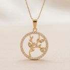 Colar Árvore da Vida cravejado com zircônias e banho de ouro 18k, semijoia hipoalergênica