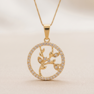 Colar Árvore da Vida cravejado com zircônias e banho de ouro 18k, semijoia hipoalergênica