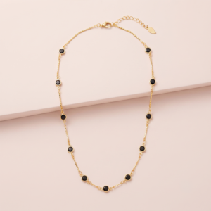Colar choker com zircônias pretas banho ouro 18k hipoalergênico para mulheres