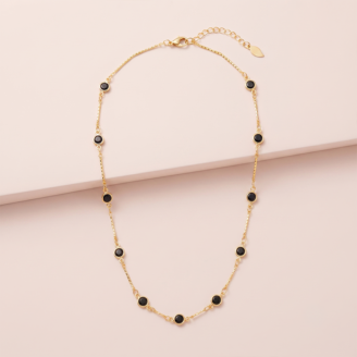 Colar choker com zircônias pretas banho ouro 18k hipoalergênico para mulheres