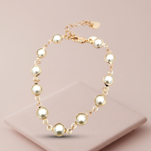 Pulseira de pérolas clássicas banho ouro 18k hipoalergênica