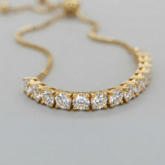 Pulseira riviera com zircônias transparentes regulável banho ouro 18k hipoalergênica