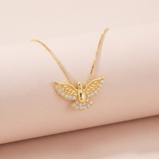 Colar Divino Espírito Santo com zircônias banho ouro 18k hipoalergênico