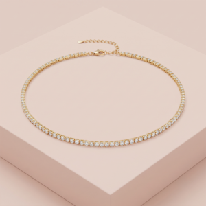 Colar choker com zircônias banho ouro 18k hipoalergênico para mulheres