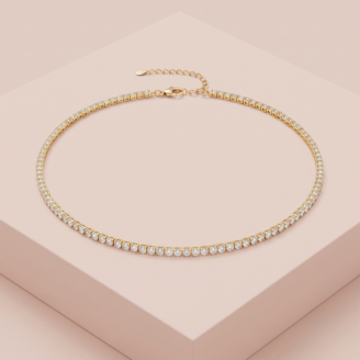 Colar choker com zircônias banho ouro 18k hipoalergênico para mulheres