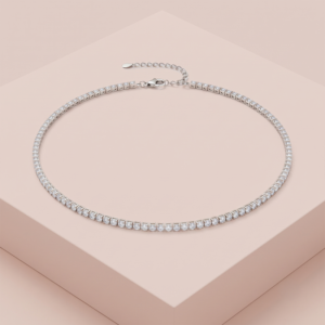 Colar choker com zircônias banho ródio hipoalergênico para mulheres