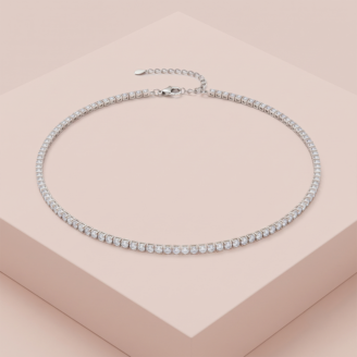 Colar choker com zircônias banho ródio hipoalergênico para mulheres