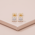 Brinco quadrado com zircônia transparente em banho ouro 18k, semijoia feminina hipoalergênica.