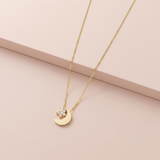 Colar lua e estrela com zircônias em banho ouro 18k hipoalergênico para mulheres.