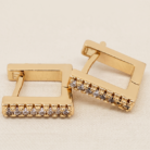 Brinco argola quadrada com zircônias banho ouro 18k tamanho P hipoalergênico