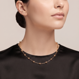 Colar com esferas metálicas banho ouro 18k hipoalergênico para mulheres