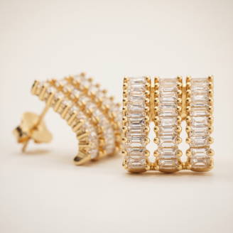 Brinco com zircônia transparente de pino banho ouro 18k hipoalergênico com acabamento polido de alto brilho.