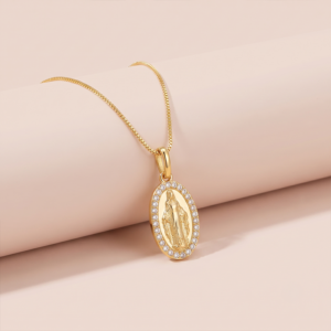Colar medalha Nossa Senhora das Graças com zircônias banho ouro 18k hipoalergênico para mulheres