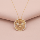 Colar Árvore da Vida com Divino Espírito Santo e zircônias banho ouro 18k hipoalergênico